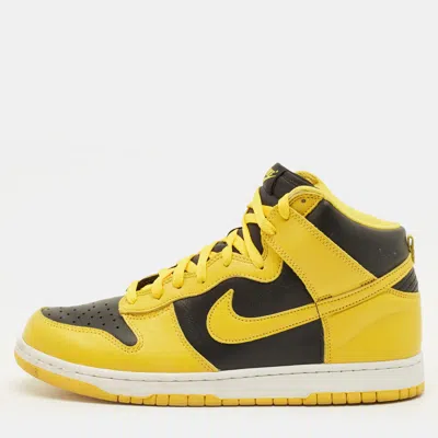 Pre-owned Nike Dunk Iowa Size 45.5 Yellow/black Leather High Top Sneakers