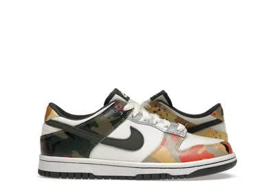Pre-owned Nike Dunk Low Camo Sneakers In Sail/vintage Green/total Orange