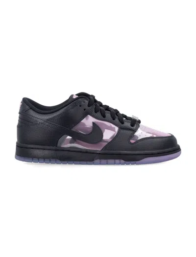 Nike Dunk Low  In Black Leather With Pink Rise Accents In Multi