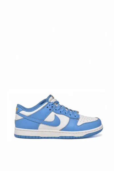 NIKE DUNK LOW LEATHER SNEAKERS - WHITE/LIGHT BLUE