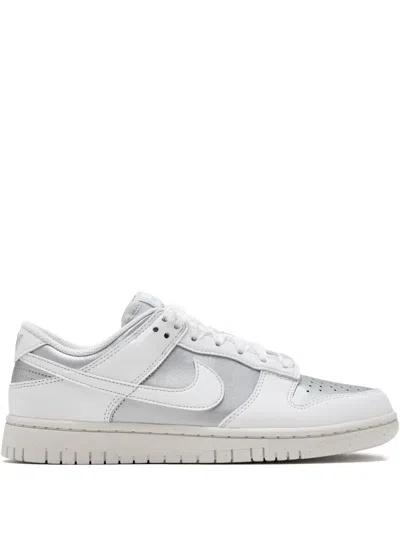 Nike Dunk Low Metallic Leather Sneakers In White