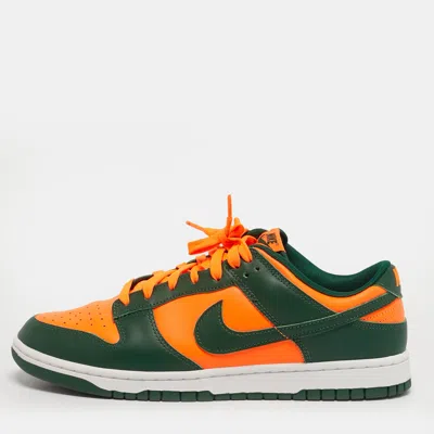 Pre-owned Nike Dunk Low Retro Miami Hurricanes Size 45 Green/neon Orange Leather Low Top Sneakers