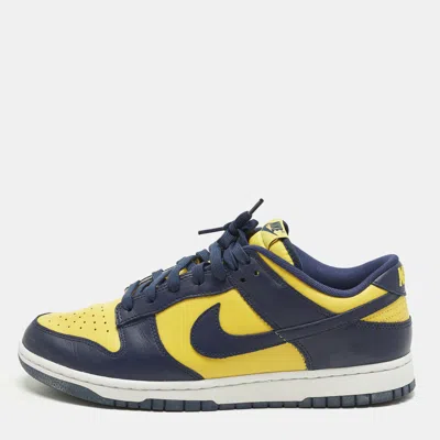 Pre-owned Nike Dunk Low Retro Michigan Size 45 Yellow/navy Blue Leather Low Top Sneakers