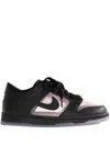 Nike Dunk Low Sneakers In Black Leather With Pink Rise Accents In Black