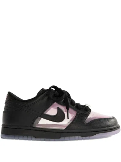 Nike Dunk Low Sneakers In Black Leather With Pink Rise Accents In Multi