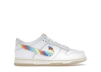 Pre-owned Nike Dunk Low Se Rainbow Lace Swoosh Sneakers In White