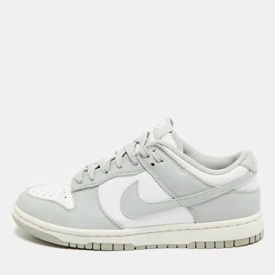 Pre-owned Nike Dunk Low Size 38.5 White/grey Fog Leather Lace Up Sneakers