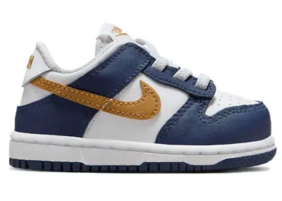 Pre-owned Nike Dunk Low Sneakers In White/midnight Navy Blue/wheat
