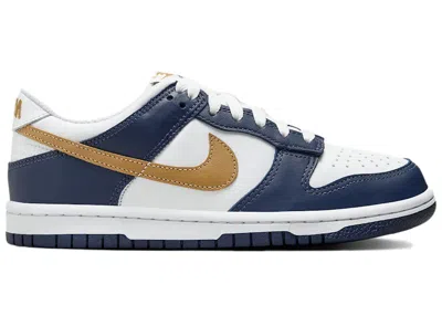 Pre-owned Nike Dunk Low Sneakers In White/midnight Navy Blue/wheat
