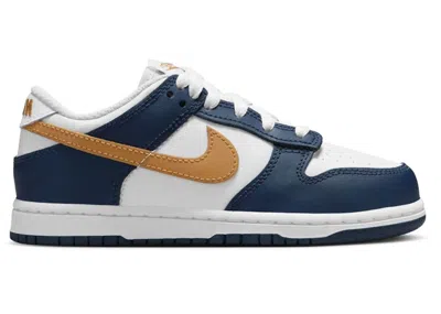 Pre-owned Nike Dunk Low Sneakers In White/midnight Navy Blue/wheat