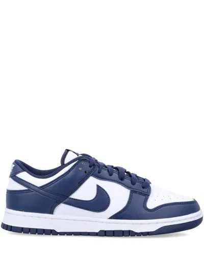 Nike Dunk Low "white/midnight Navy" Sneakers In 蓝色