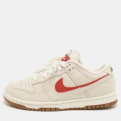 Pre-owned Nike Dunk Se 85 Double Swoosh Sail Orange Size 35.5 Cream/red Suede Low Top Sneakers In White