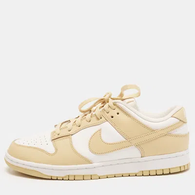 Pre-owned Nike Dunk Team Gold Size 44 Beige/white Leather Low Top Sneakers In Sand