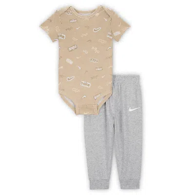 Nike E1d1 Baby Short Sleeve Bodysuit And Pants Set In Grey