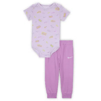 Nike E1d1 Baby Short Sleeve Bodysuit And Pants Set In Pink