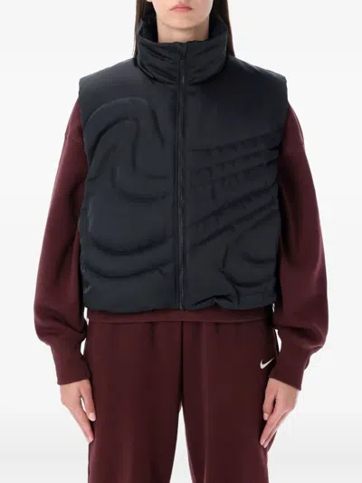 Nike Puffer Vest Swoosh Therma Fit Hooded In Black