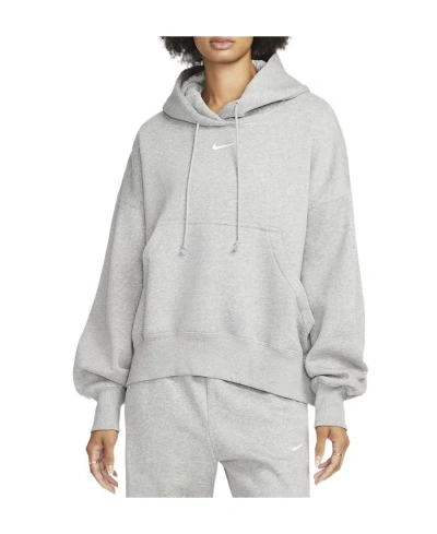 Nike Logo-embroidered Drawstring Hoodie In Dark Grey Heather/sail