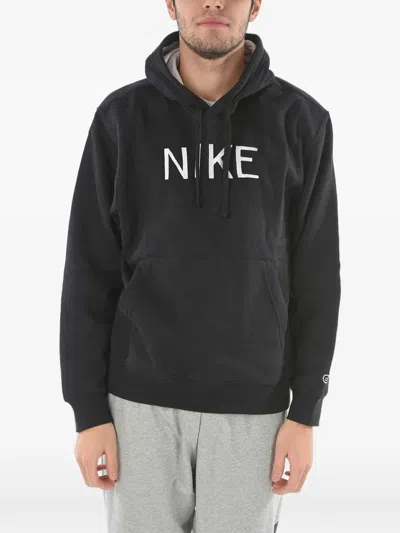 Nike Hooded Cotton Fleece Sweatshirt With Embroidered Logo In Black