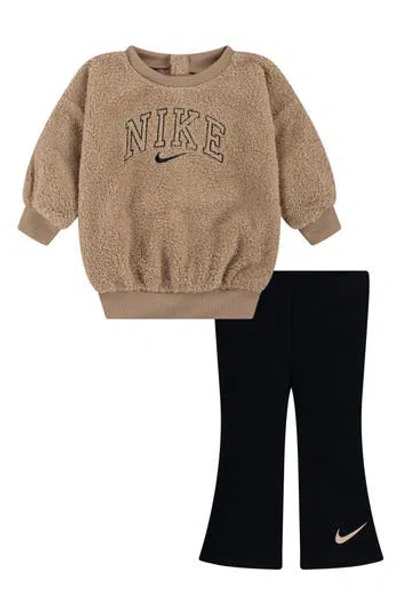 Nike Babies'  Embroidered Sweatshirt & Flare Pants Set In Black