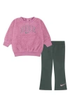 Nike Babies'  Embroidered Sweatshirt & Flare Pants Set In Vintage Green