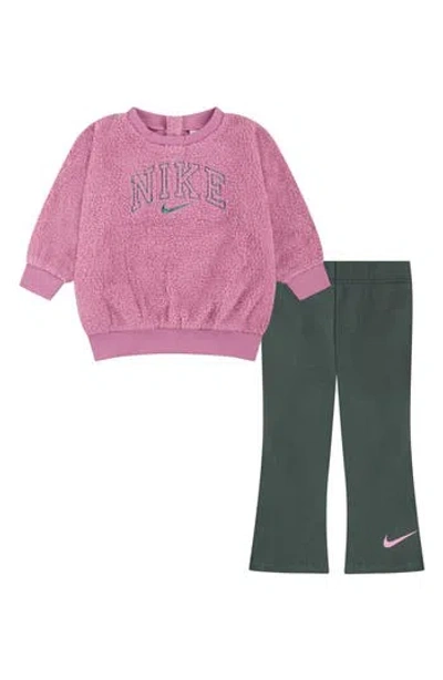 Nike Embroidered Sweatshirt & Flare Pants Set In Vintage Green