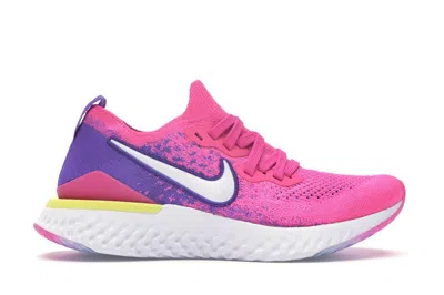 Pre-owned Nike Epic React Flyknit 2 (women's) Sneakers In Laser Fuchsia/yellow Pulse/white In Multi