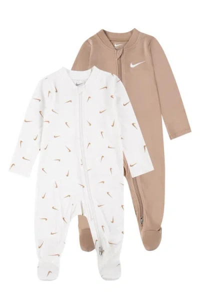 Nike Babies'  Essential 2-pack Zip Footies In Brown