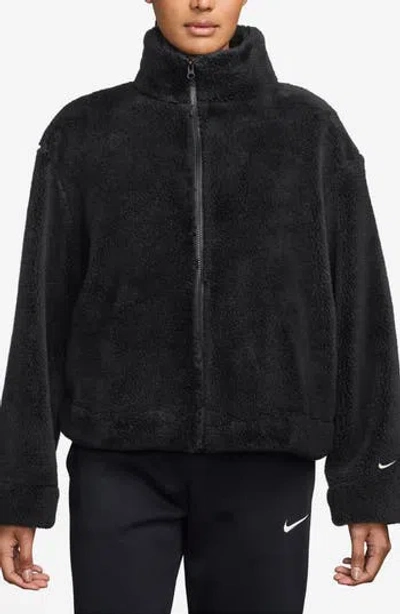 Nike Essential Faux Shearling Zip-up Jacket In Black
