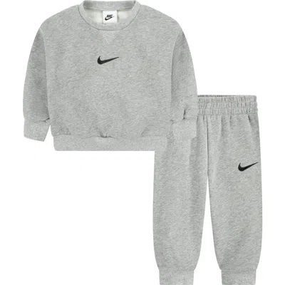 Nike Babies'  Essential Fleece Crewneck Sweatshirt & Joggers Set In Gray