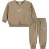 Nike Babies'  Essential Fleece Crewneck Sweatshirt & Joggers Set In Hemp