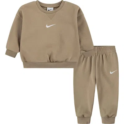 Nike Essential Fleece Crewneck Sweatshirt & Joggers Set In Hemp