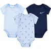 Nike Babies'  Essentials 3-pack Assorted Bodysuits In Blue