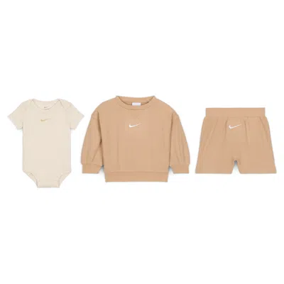 Nike Essentials Baby (0-9m) Crew And Shorts Set In Brown