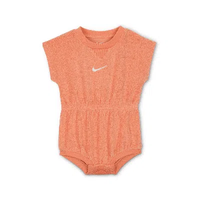 Nike Essentials Baby (0-9m) Jacquard Towel Terry Romper In Orange
