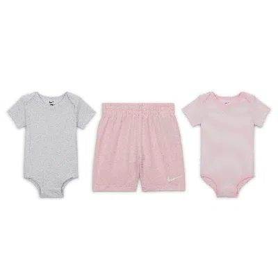 Nike Essentials Baby 3-piece Striped Swooshfetti Set In Pink
