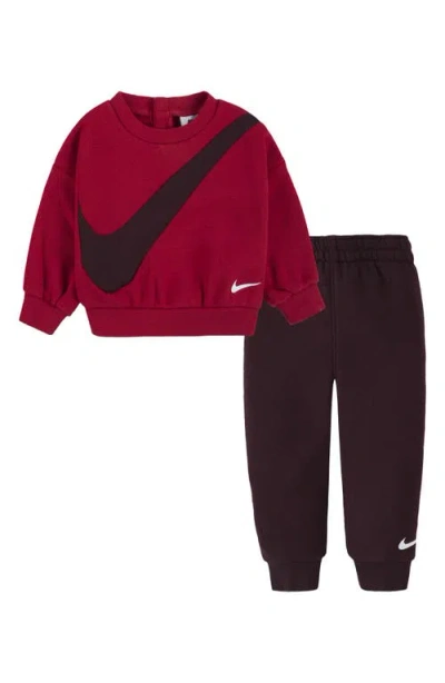 Nike Babies'  Essentials Fleece Sweatshirt & Joggers Set In Burgundy