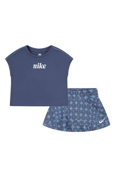 Nike Kids'  Essentials Graphic T-shirt & Skort Set In Blue