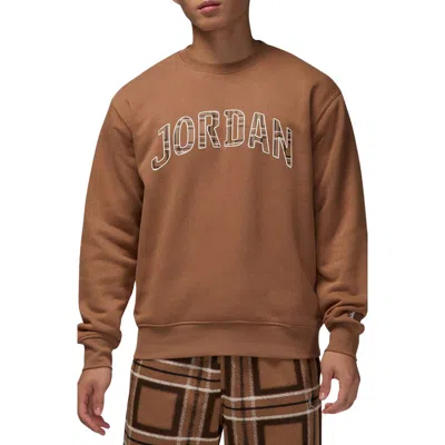 Nike Essentials Plaid Logo Fleece Crewneck Sweatshirt In Brown
