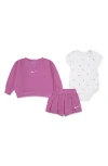 Nike Essentials Scooter Sweatshirt, Shorts & Bodysuit Set In Pink
