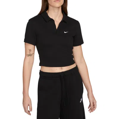 Nike Essentials Stretch Crop Polo In Black/white