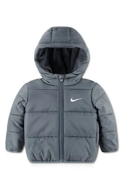 Nike Kids'  Essentials Water Resistant Hooded Heavyweight Puffer Jacket In Smoke Grey