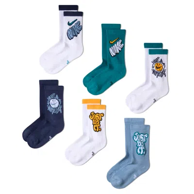 Nike Everyday Cushioned Big Kids' Crew Socks (6 Pairs) In Multi