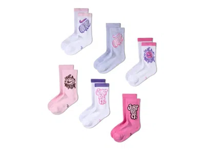 Nike Everyday Cushioned Kids' Crew Socks 6 Pack In Pink/multicolor