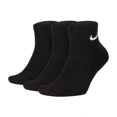 Nike Everyday Cushioned Unisex Adult Multi-pack 3 Pair Quarter Ankle Socks In Black