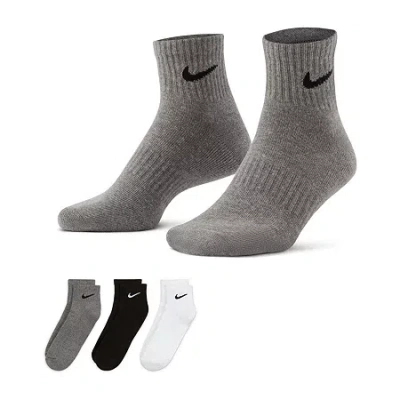 Nike Everyday Cushioned Unisex Adult Multi-pack 3 Pair Quarter Ankle Socks In Gray
