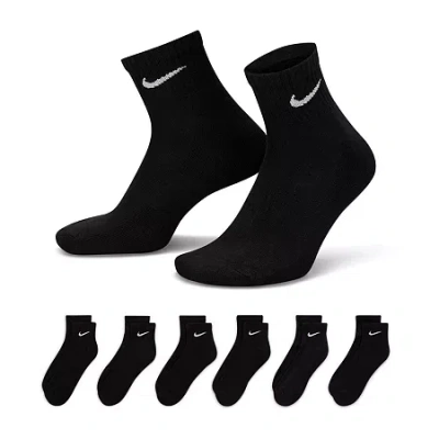 Nike Everyday Cushioned Unisex Adult Multi-pack 6 Pair Quarter Ankle Socks In Black