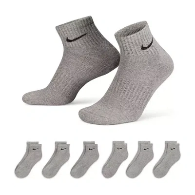 Nike Everyday Cushioned Unisex Adult Multi-pack 6 Pair Quarter Ankle Socks In Gray