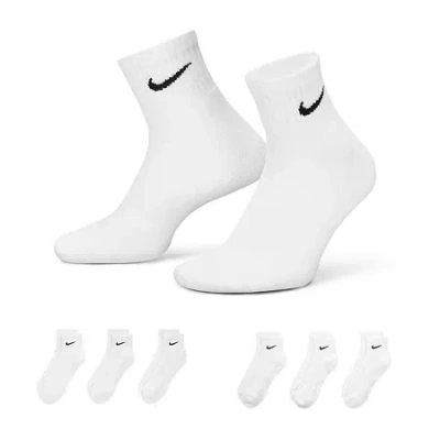 Nike Everyday Cushioned Unisex Adult Multi-pack 6 Pair Quarter Ankle Socks In White