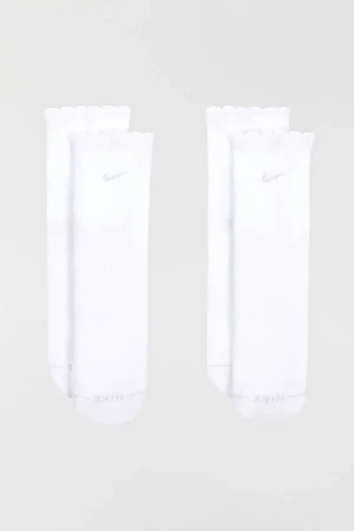 Nike Everyday Elevated Ruffle Edge Crew Socks 2-pack In White, Women's At Urban Outfitters