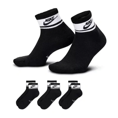 Nike Everyday Elevated Unisex Adult 3 Pair Quarter Ankle Socks In Black